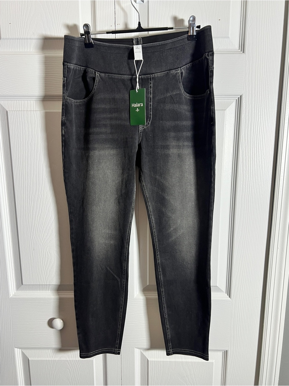 HALARA Black Wash Charcoal Pull-On Skinny Jean Leggings Jeggings